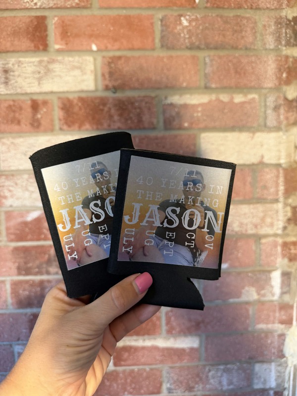 Custom Jason koozies print