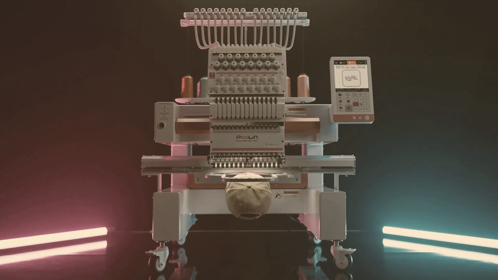 An embroidery machine standing ready in the shop